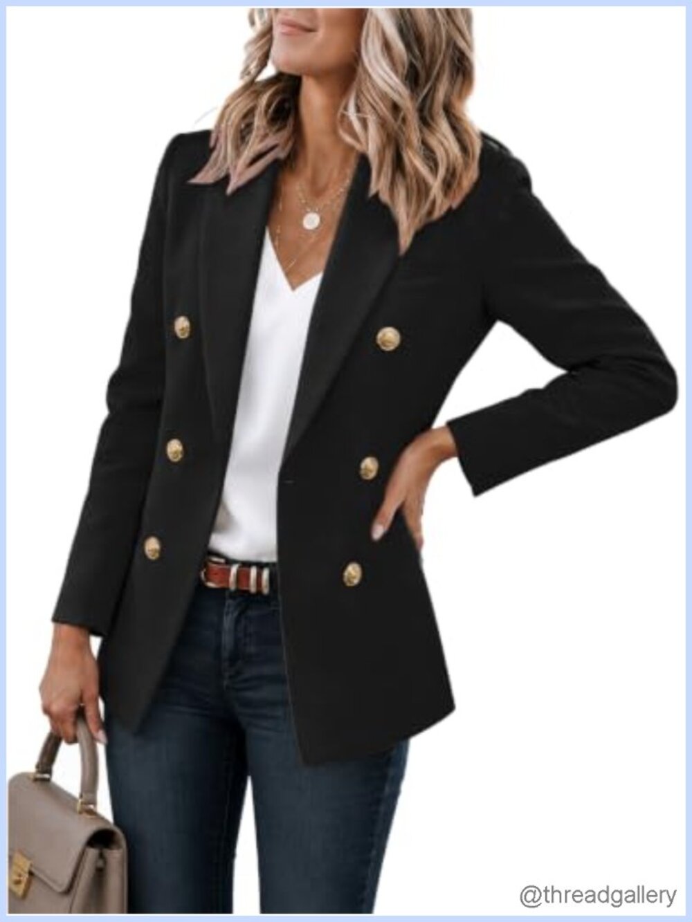 Mina Self Double Breasted Blazer Full Lined Work Office Jacket with Pockets